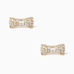 Kate Spade Ready Set Bow Pave Bow Clear Gold Stud Earrings